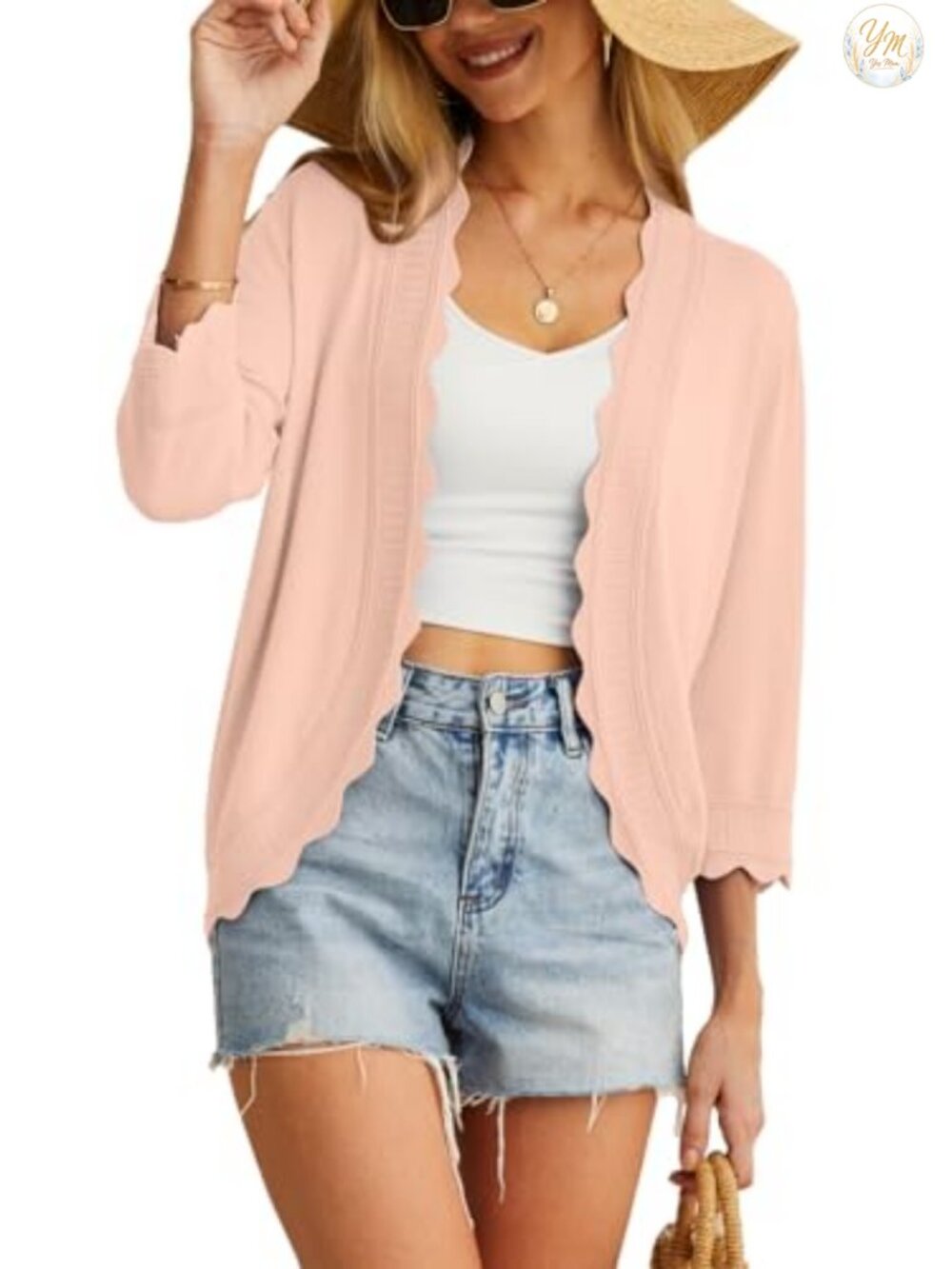 Women's 3/4 Sleeve Lightweight Knit Cardigan Sweater, Open-Front Cropped Bolero